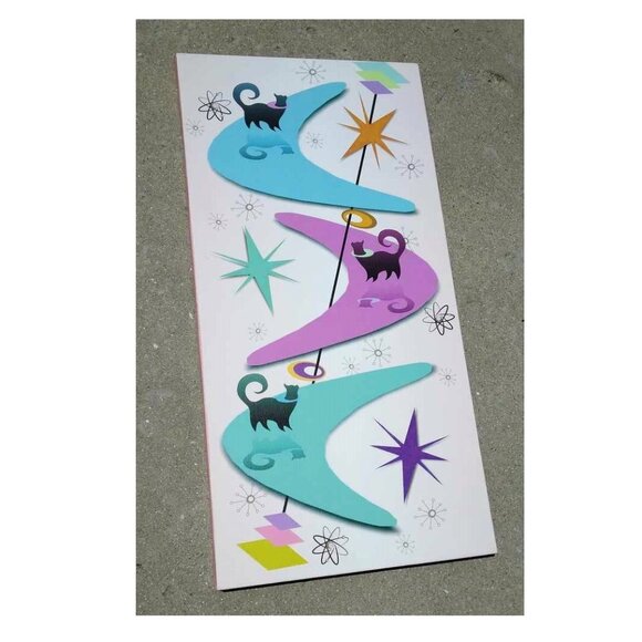 Retro MCM Style "Snobby" Cats on Boomerangs Giclee Print on Canvas Original Art - Picture 6 of 10